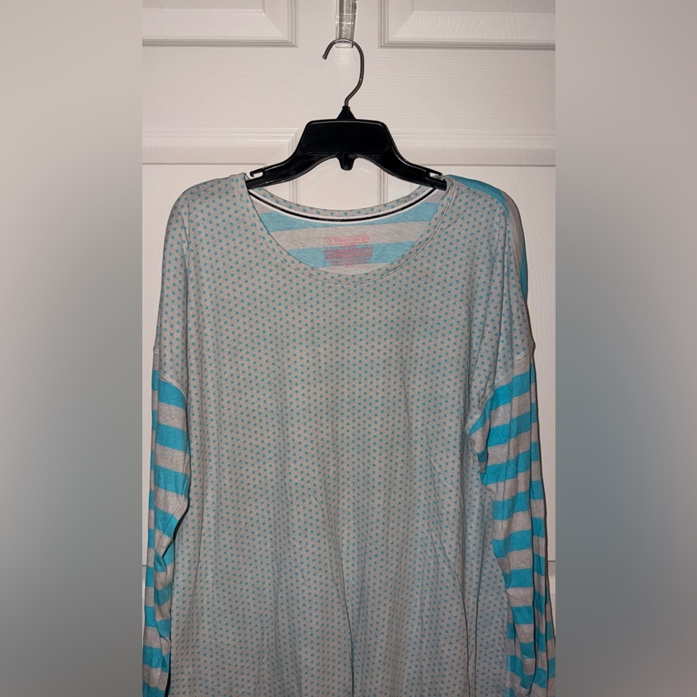 Victoria’s Secret Sleepwear XL Blue Polka Dot Lounge Pajama Soft Cozy Nightshirt - Picture 3 of 7